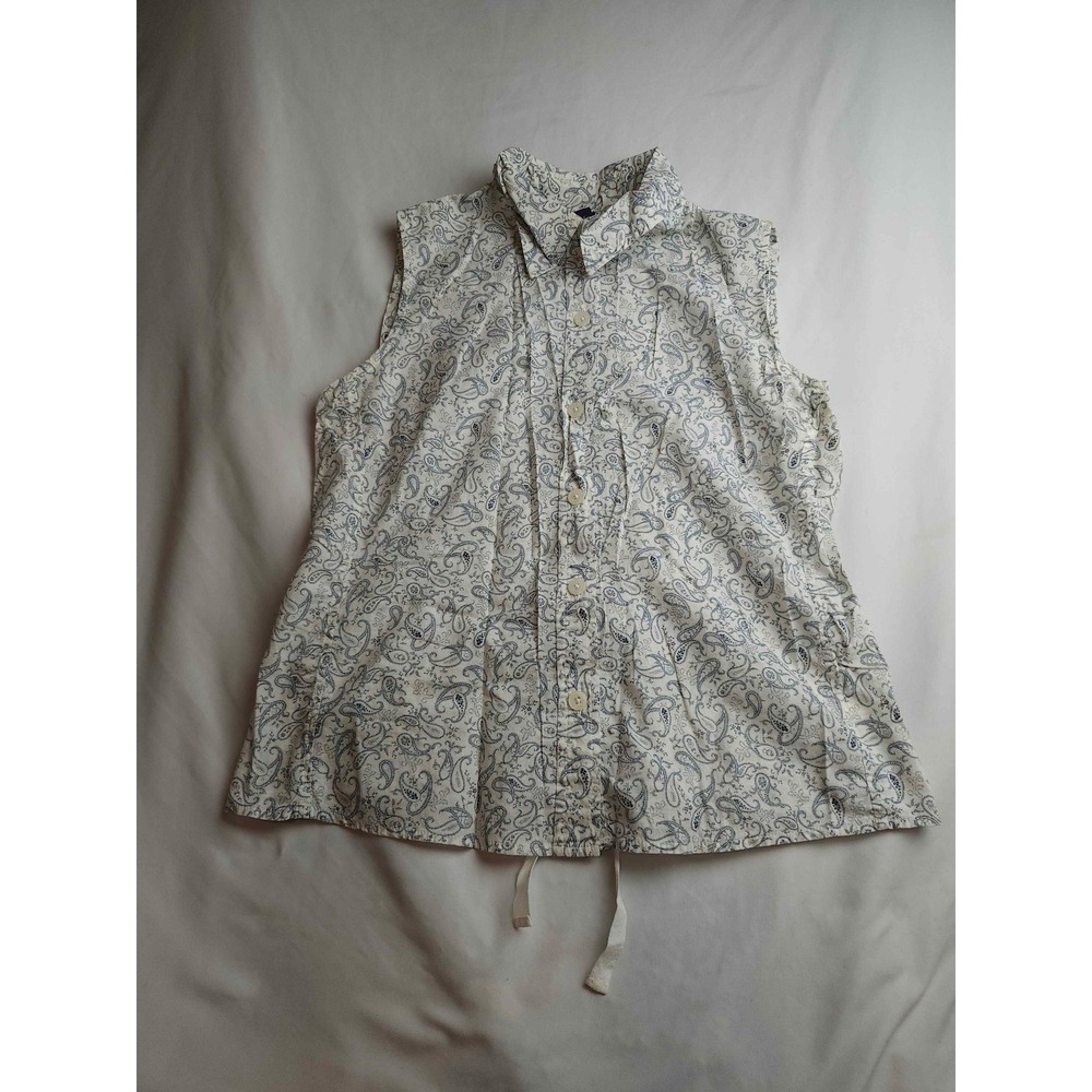 Gap Womens Blue White Paisley Sleeveless Button Down Shirt Drawstring Back L